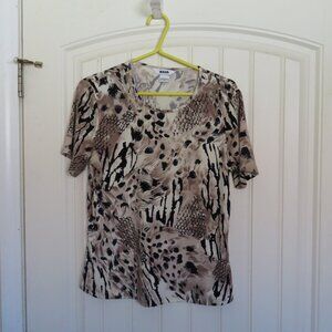 ALIA Cream & Tan Print Top Scoop Neck Medium Size (K625)